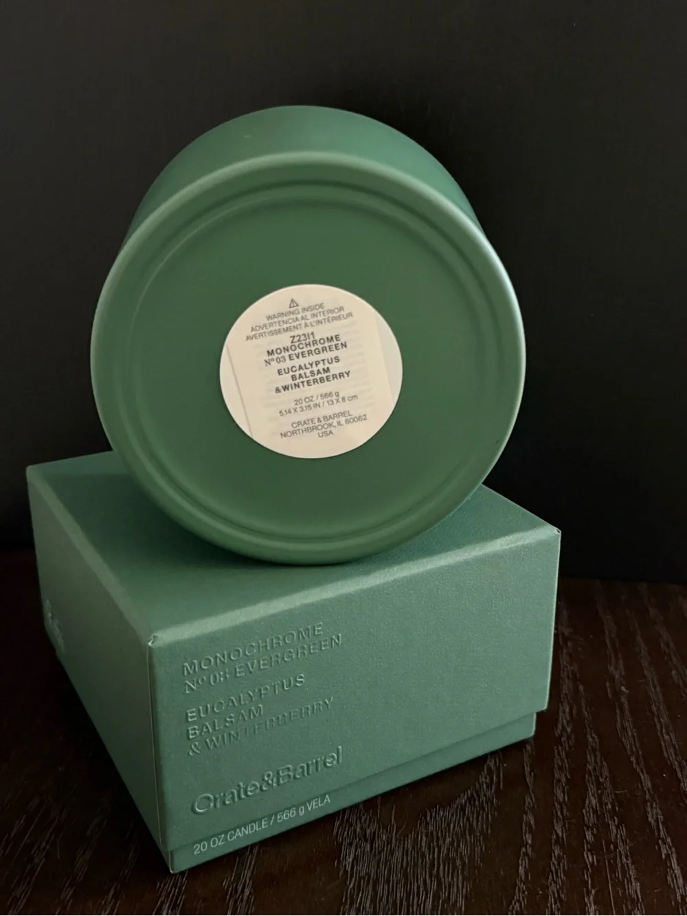 Crate&Barrel Monochrome No.03 Evergreen 3-wick Candle